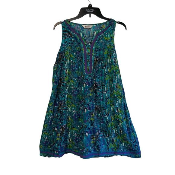 Biba Short Dress Kaftan Beach Cover Up V-Neck %100 Cotton Floral Print Size US M - Picture 3 of 9